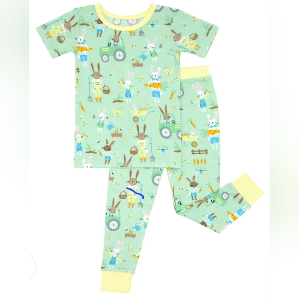 Little Sleepies Pistachio Hop To It 2-Piece Short Sleeve Pajama Set. 3T